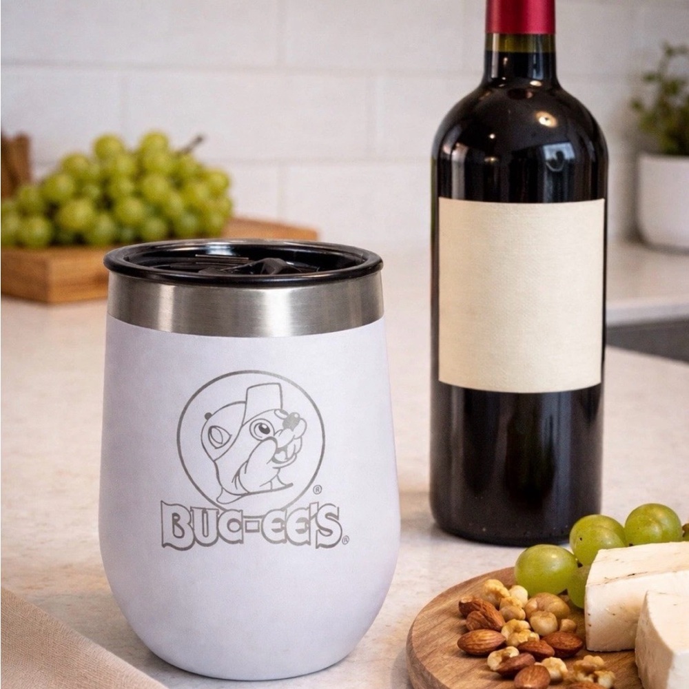 Buc-ee's Wine Coffee Travel Tumbler White w/ Gray Top 10oz Cup Yukon‎ Outfitters